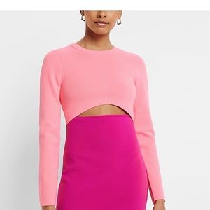 Express Barbie pink long sleeve cut out dress